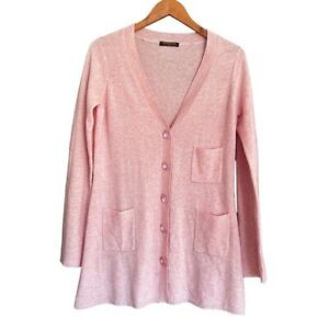 Himalaya Cashmere Sz Large Pink Cardigan Sweater V-Neck Pockets Soft Longline