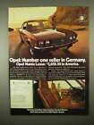 1973 Opel Manta Luxus Car Ad - Number One in Germany