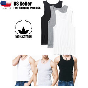 A-Shirt Pack Tank Top Men Gym 100% Cotton Tag-free Tank Top US Seller