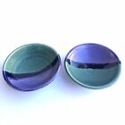 Set Of Two Signed Studio Hand Thrown Art Pottery Trinket Ring Bowls Green/Purple