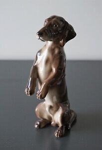 Keramos Dog Figurine Dachshund Sitting Up Porcelain Austria Large 7-5/8