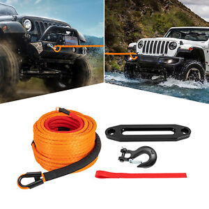 3/8x100ft Synthetic Winch Rope w/ Hook 23809lbs Car Tow Recovery Cable Tow