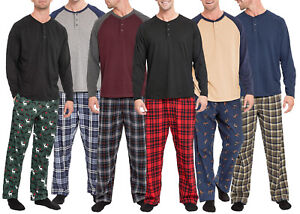 New Woolrich Men Classic-Fit 2-Piece Sleep Pajama Set Flannel Pants + Henley Tee
