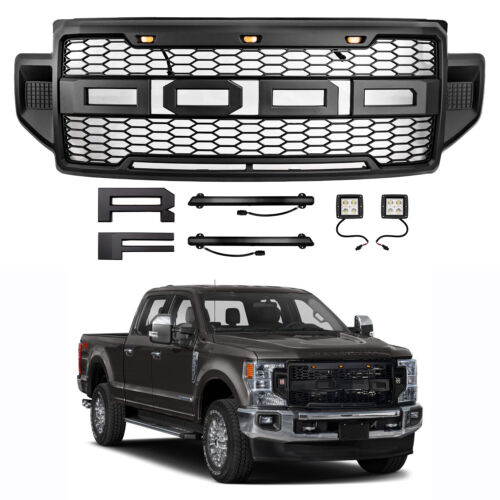 Black For 2021 2022 Ford F250 F350 F450 Super Duty R-Style Grill Mesh W/Side Led (For: 2022 F-250 Super Duty)
