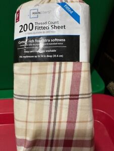 Mainstays Full Size Fitted Sheet Plaid Stripe Brand New Flannel