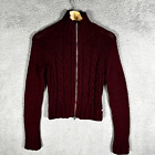 Vintage Abercrombie Fitch Wool Cable Knit Cardigan Sweater Cropped Maroon Small