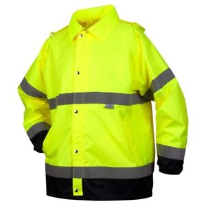 Class 3 High Visibility Reflective Waterproof Safety Hi Vis Hooded RAIN JACKET