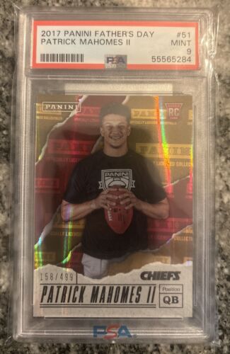 2017 Mahomes Panini Father's Day Refractor 158 / 499 Rookie RC #51  PSA 9 MINT