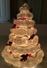 New ListingVtg White Ceramic Christmas Tree w/ Red Birds 9” Lights Up Gold Trim Star Top