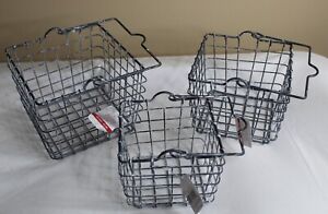 Baskets Farmhouse Antique Wash 3 Piece Set Wire Baskets with Handle NEW