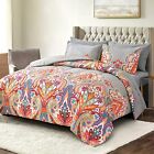 Shatex Gray Boho Comforter with Pillow Shams Rainbow Floral Bohemia Bedding Set