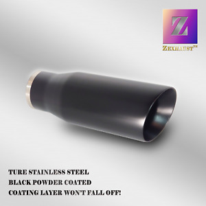4in BLACK EXHAUST TIP 2.5in INLET 12in LONG ANGLE CUT DOUBLE WALL POWDER COATED