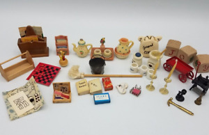 Vintage Miniatures for Dollhouse Lot, Books, Food, Tools, Dishes, Telephone+++