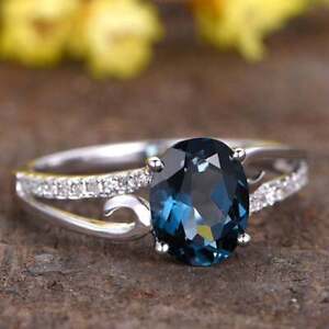 925 Sterling Silver Rings Blue Oval Zircon Women Fashion Jewelry Ring Size 6-10