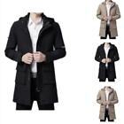 Mens Business Zipper Trench Coat Blazer Woolen Jacket Hooded Mid Length Winter D