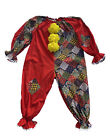 Vintage Handmade Adult Clown Suit Costume Red Multi Color Pom Poms Patchwork