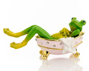 Keren Kopal Frog In Bathtub  Trinket Box Decorated with Austrian Crystals
