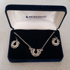 Montana Silversmiths Earring and Necklace Set Silver with Bling Horseshoes
