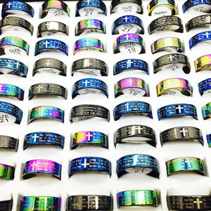 wholesale 100 PCS Mix Lots English Lord's Prayer Cross Stainless Steel Rings
