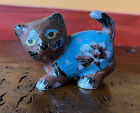 New ListingVintage Cloisonné Kitty Cat Mini Figurine Enamel Over Brass Floral Pattern