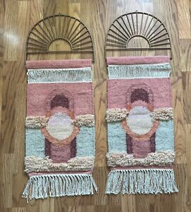 2 NEW West Elm X Pottery Barn Woven Wall Hanging Blush Pink Tapestry  12x18