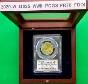 2020  1/2 oz GOLD $25 End of WWII 75th Anniv. PCGS PR70 FDOI V75 LABEL