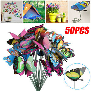 50Pcs Butterfly Stakes Outdoor Yard Planter Flower Pot Bed Garden Decor Yard Art