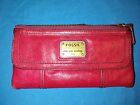 Fossil Long Live Vintage 1954 Women's Red Leather Emory Clutch Bifold Wallet