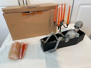 Halloween Skeleton in Coffin w/candles