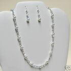 ~Sterling Silver~ made with Swarovski CRYSTAL Pearl Bridal Necklace Earrings SET