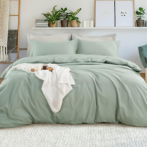 New ListingEMME Sage Green Cotton Duvet Cover Queen Size 3-Piece Set Soft Cotton Bedding 2