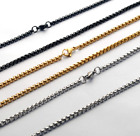 Women Men Black Gold Silver Stainless Steel 3mm Round Box Chain Necklace 18-35