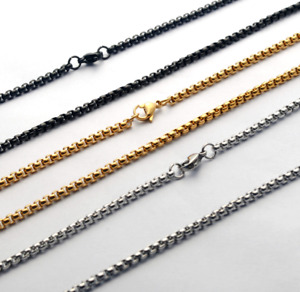 Women Men Black Gold Silver Stainless Steel 2mm Round Box Chain Necklace 12-32