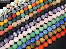 Natural Matte Frosted Gemstone Round Loose Beads 15'' 4mm 6mm 8mm 10mm 12mm