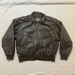 Vintage Phase 2 Brown Leather Jacket Men’s XXL Bomber Map Print
