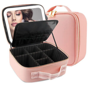 Travel Makeup Case with Large Lighted Mirror Cosmetic Bag Organizer Waterproof