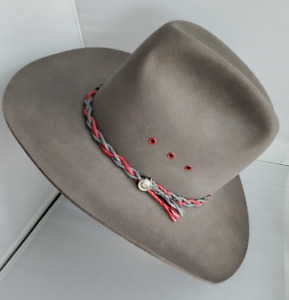 Vtg Stetson Western Cowboy Hat 4X Beaver Bullet Gray Twisted Red Leather 7 1/4