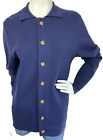 John Henric Sweden Cardigan Sweater 100 % Wool Knit Collar Buttons Blue M EUC