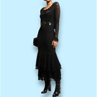 Polo Ralph Lauren Size Medium Black Crochet Knit Dress Ruffle Hem Keyhole Goth