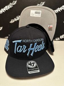 NWT '47 Brand UNC North Carolina Tar Heels Script Logo Navy Blue Snapback Hat