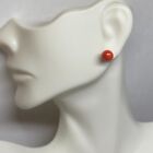 Sterling Silver Simulated 7mm Red Coral Stud Earrings