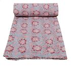 Double Kantha Quilt Bedspread Floral Cotton Multicolor Boho Gypsy Blanket