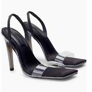 NEW Good American Shoes Womens Black Sling back Heel Crystal Crush $195 size 6.5