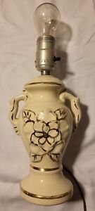 Vintage 11 in Table Lamp Off White & Gold Double Handle Urn Shape WORKS No Shade