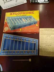Vintage Jaymar Japan Cardboard Toy Xylophone Glass Tube Keys Music Sheet 1 Stick
