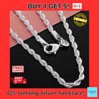 NEW Solid 925 Sterling Silver Italian Rope Chain Men's Necklace 4mm Diamond Cut