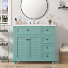 36'' Bathroom Vanity w/ Sink, Freestanding Solid Wood Frame Cabinet, 2 Drawers