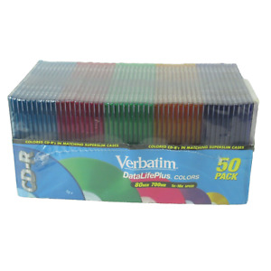 Verbatim Colors 50 Pack CD-R Blank Disks 93935 80 Min 700 mb Super Slim Cases