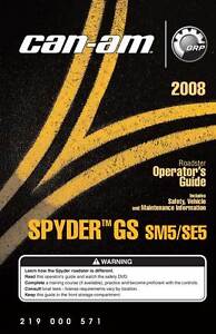 New Can-Am Spyder 2008 GS SM5 SE5 Roadster Owners Operators Manual Paperback