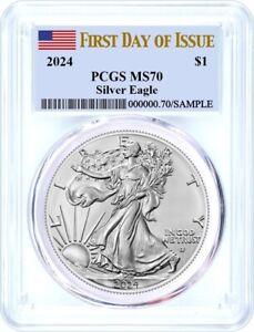 2024 $1 Silver Eagle PCGS MS70 First Day of Issue Flag Label